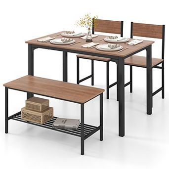 4 pc Rustic Dining Set with 43 x 27.5 Inch Table, Bench and 2 Backed Chairs