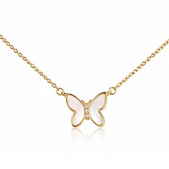 Jewels by Sunaina Tyra Butterfly Necklace for Girls, Stainless Steel with Natural Shell Butterfly