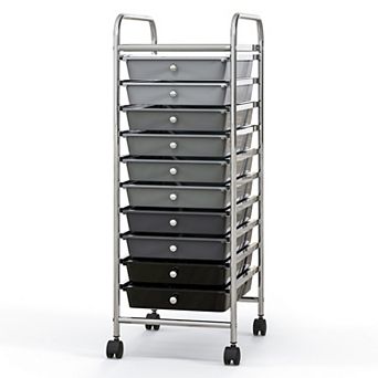 10 Drawer Slim Rolling Storage Cart Organizer with Casters, 13 x 15 x 34 in