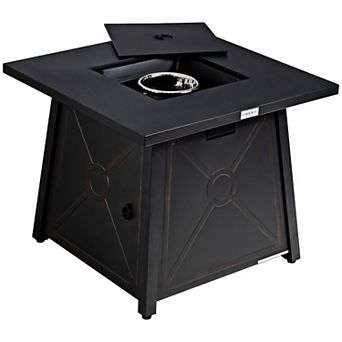 Costway 30'' Square Propane Gas Fire Pit Table 50,000 BTU W/ Waterproof Cover Lava Rock