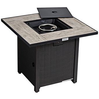 Costway 30'' Square Propane Gas Fire Pit Table Ceramic Tabletop 50,000 BTU with Cover