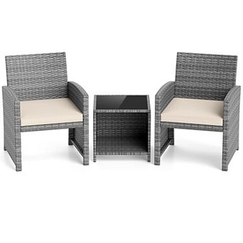 3 pc Patio Set, Glass Table + Soft Seat Cushions