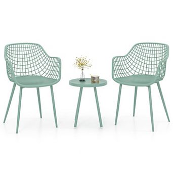 3 pc Patio Chair Set, PP Seat & Tabletop for Porch, Green