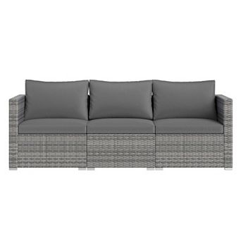 3 pc Patio Sectional Sofa Set PE Rattan Modular Couch Furniture Set with Soft Cushions