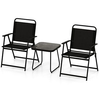 3 pc Patio Folding Conversation Chairs & Table-Black