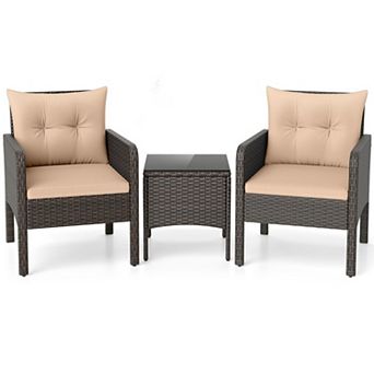 3 pc PE Wicker Set with Cushions for Porch