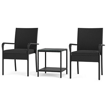 3 pc Patio Set with Seat Cushions + Glass Tabletop
