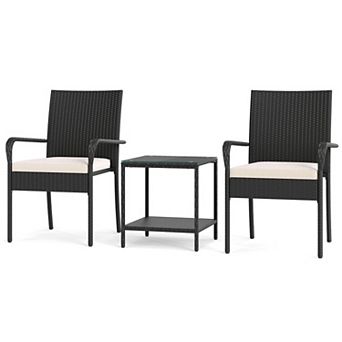 3 pc Patio Set with Seat Cushions + Glass Tabletop