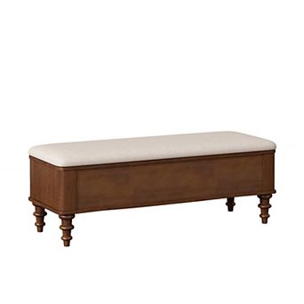 50.8 in Rubberwood Multi-Functional Ottoman Storage Bench Bed End Bench with Linen Seat for Bedroom