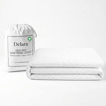 Delara Organic Cotton Quilted Mattress Pad Cover 400 TC 300 GSM Deep Pocket Machine Washable
