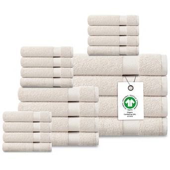 Delara Organic Cotton Plush Towels GOTS and Oeko-TEX Certified Soft Quick Dry Towel Set 20 pc