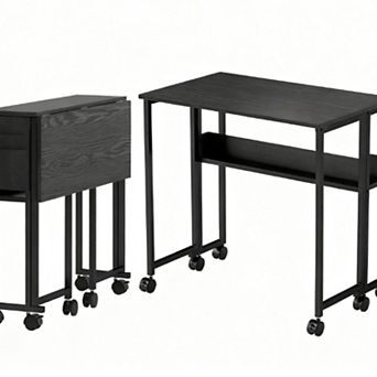 GOODSILO Foldable Desk with Storage Shelf and Wheels for Small Spaces