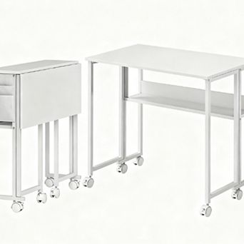 GOODSILO Foldable Desk with Storage Shelf and Wheels for Small Spaces