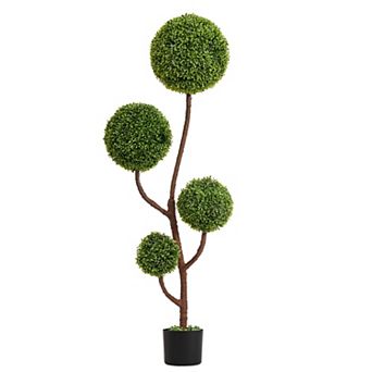 TOEMOA 5FT Tall Artificial Boxwood Topiary Tree with Triple Ball Design for Indoor Outdoor