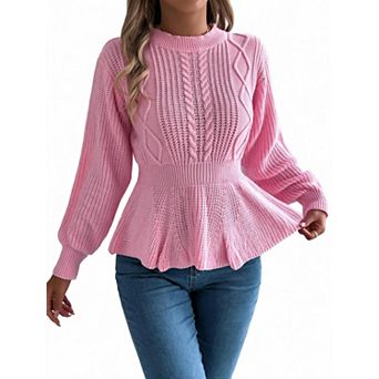 Women's Crew Neck Long Sleeve Pullover Sweater With Waist Shaping