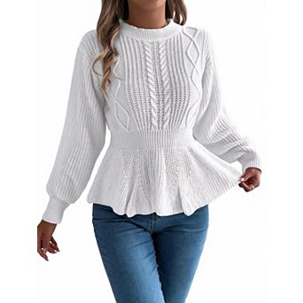 Women's Crew Neck Long Sleeve Pullover Sweater With Waist Shaping