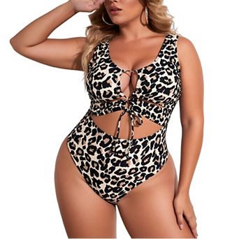 Women One‑Piece Bathing Suit Wide Strap V‑Neck Cutout Lace‑Up Adjustable for Beach Vacation