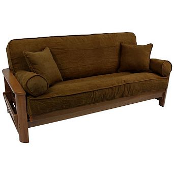 Blazing Needles Solid Microsuede Double Corded 8-9-inch Full Futon Cover Set with Four Throw Pillows