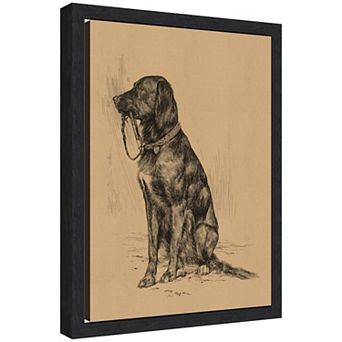 Vintage Labrador Illustration Framed Canvas Wall Art Print