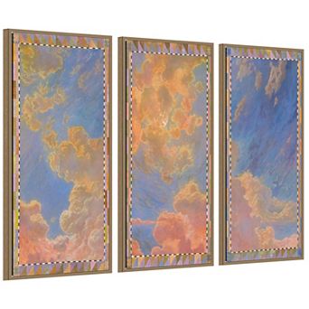 The Sky was a Quilt Clouds 3 pc Framed Canvas Wall Art Set by Annie Rochelle