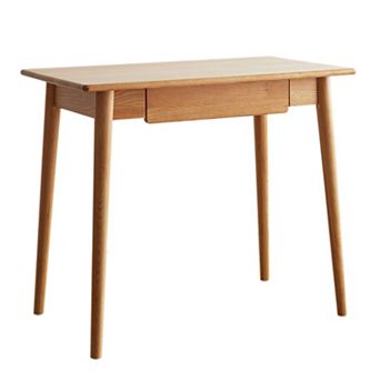 Heybly 100% Solid Oak Wood Writing Desk with Drawer, Home Office Desk