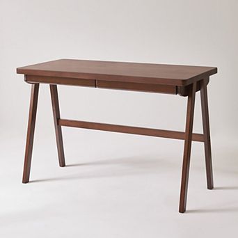 Heybly Minimalist Solid Wood Writing Desk with Thick Desktop, A-Frame Support