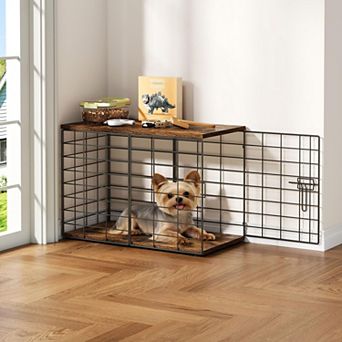 24 in Small Dog Crate Furniture, Indoor Kennel End Table under 10 lb, with Storage Top & Secure Lock