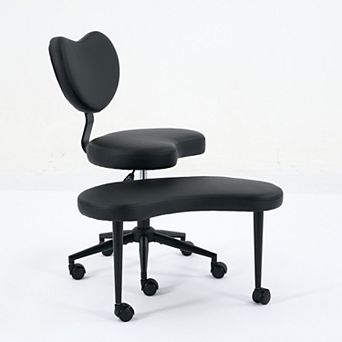 Eazegath Black PU Leather Cross Legged Home Office Chair, Swivel Meditation Desk Chair with Wheels