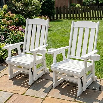 Wooden Patio Glider for One Person, with High Back and Deep Contoured Seat(Set of 2)