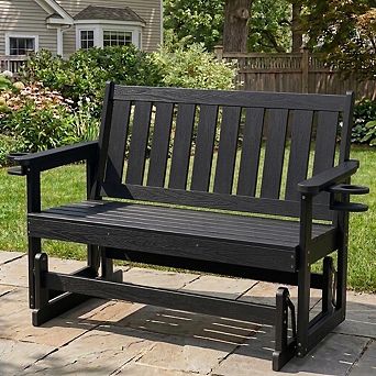 Poly Lumber Patio Glider, HIPS Material Weather-Resistant Swing Bench for Outdoor Porch Garden