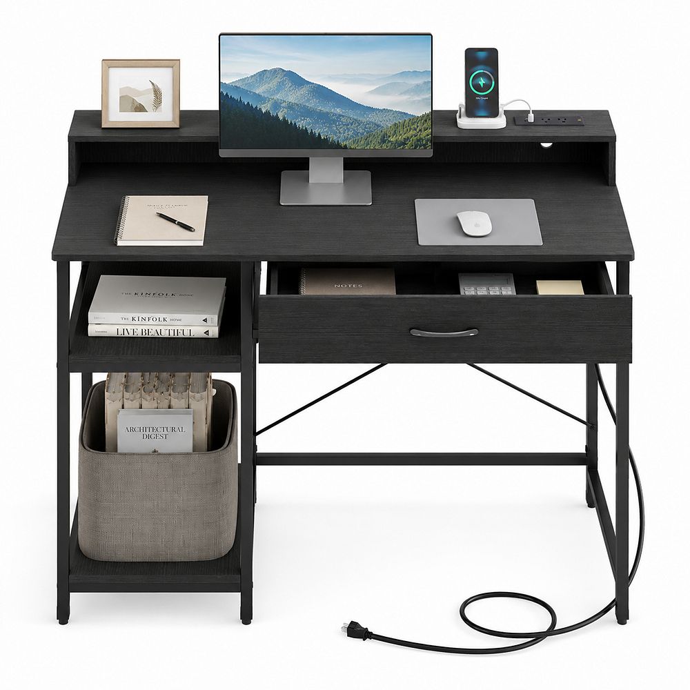 42 Inch Computer Desk with Drawer & USB Power Outlets, Home Office Desk ...