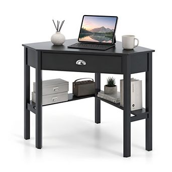 Corner Computer Desk with Drawer, Space-Saving Triangle Home Office Desk Study Workstation