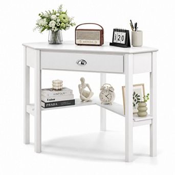 Corner Computer Desk with Drawer, Space-Saving Triangle Home Office Desk Study Workstation