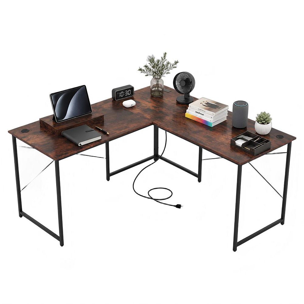 59 inch L-Shaped Desk with USB Power Outlets, 2-Person Reversible ...