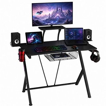 42" Gaming Desk with with Headset Hook and Cup Holder, Modern Ergonomic Computer Desk
