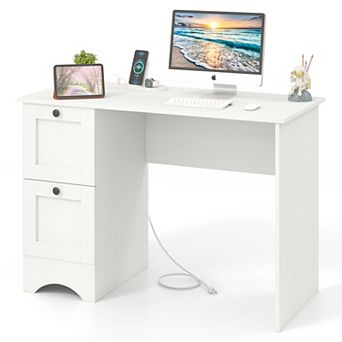 43" Computer Desk with Power Outlets & 2 Drawers, Writing Studying Working Desk for Home Office