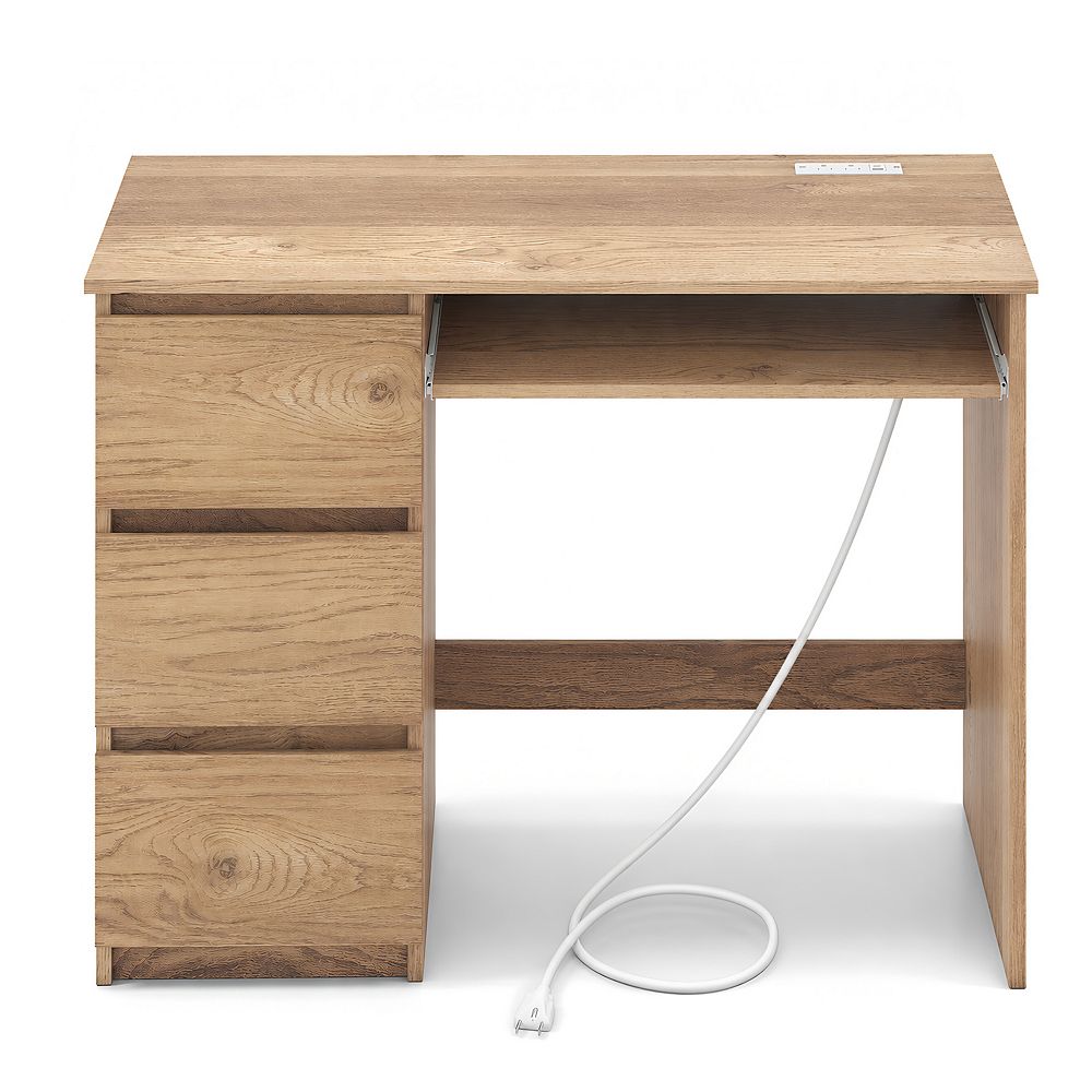 42 in Computer Desk with 3 Drawers & USB Power Outlets, Wood Home ...