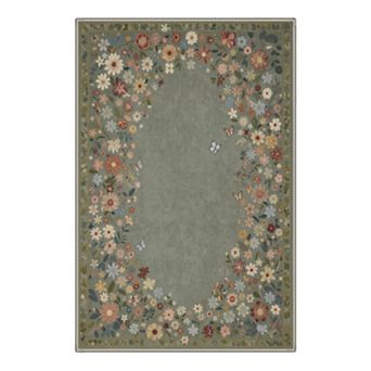 GENIMO Butterfly Wildflower Vine Border Machine Washable Low Pile Non Slip Soft Rug