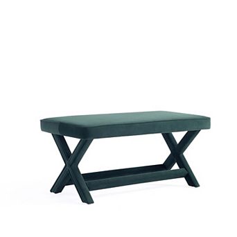 Modern Accent Bench, Velvet Upholstered Ottoman with X-Crossed Legs for Living Room