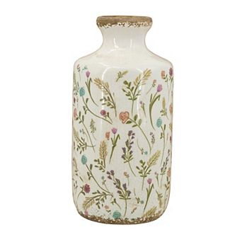 TOEMOA Tall Cylindrical Ceramic Vase with Floral Motifs for Home Tabletop Decor