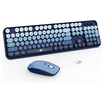 Wireless Keyboard and Mouse Combo - 104 Keys Round Retro Typewriter Keyboard for Laptop/Windows/PC