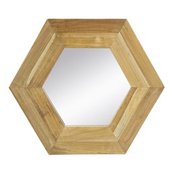 TOEMOA Hexagon Wood Frame Wall Mirror for Living Room Bathroom Hallway Decor