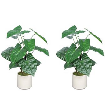 TOEMOA Artificial Tropical Alocasia Leaf Plant Set with Decorative Pot