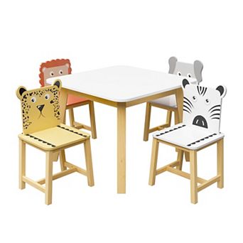 5 pc Kids Table and Chairs Set, Animals Chair, Activity Play Table Set, for Study, Drawing, Play