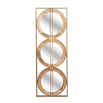 TOEMOA Elegant Three-Piece Round Wall Mirror Set in Wooden Frame