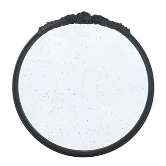TOEMOA Round Hand Carved Rose Decorative Wall Mirror for Bathroom Entryway Living Space