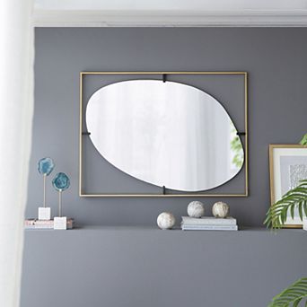 TOEMOA Contemporary Metal Framed Oval Wall Mirror for Bathroom Entryway Decor
