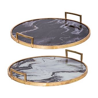 TOEMOA Set of 2 Round Decorative Trays with Abstract Marbled Design