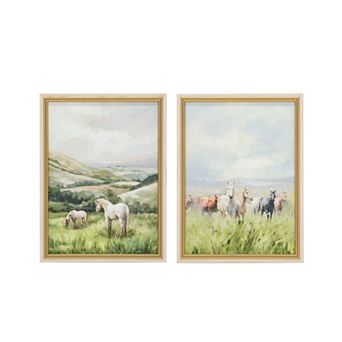 TOEMOA Set of 2 Countryside Horse Motif Canvas Wall Art Prints