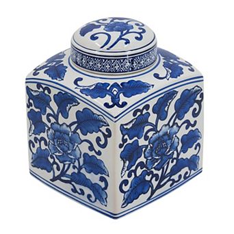 TOEMOA Hand Painted Square Ceramic Storage Canister with Round Lid